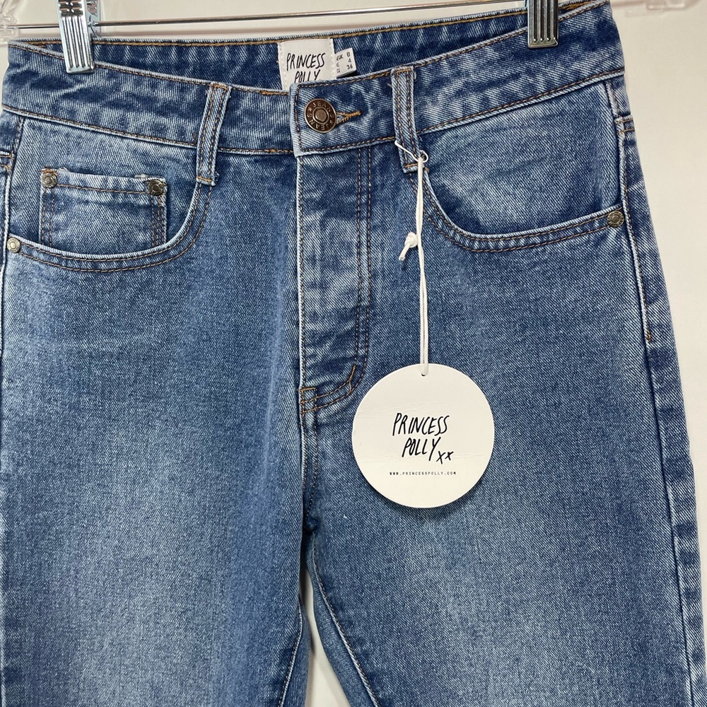 Princess Polly high waisted straight leg distressed hem jeans - Picture 5 of 10